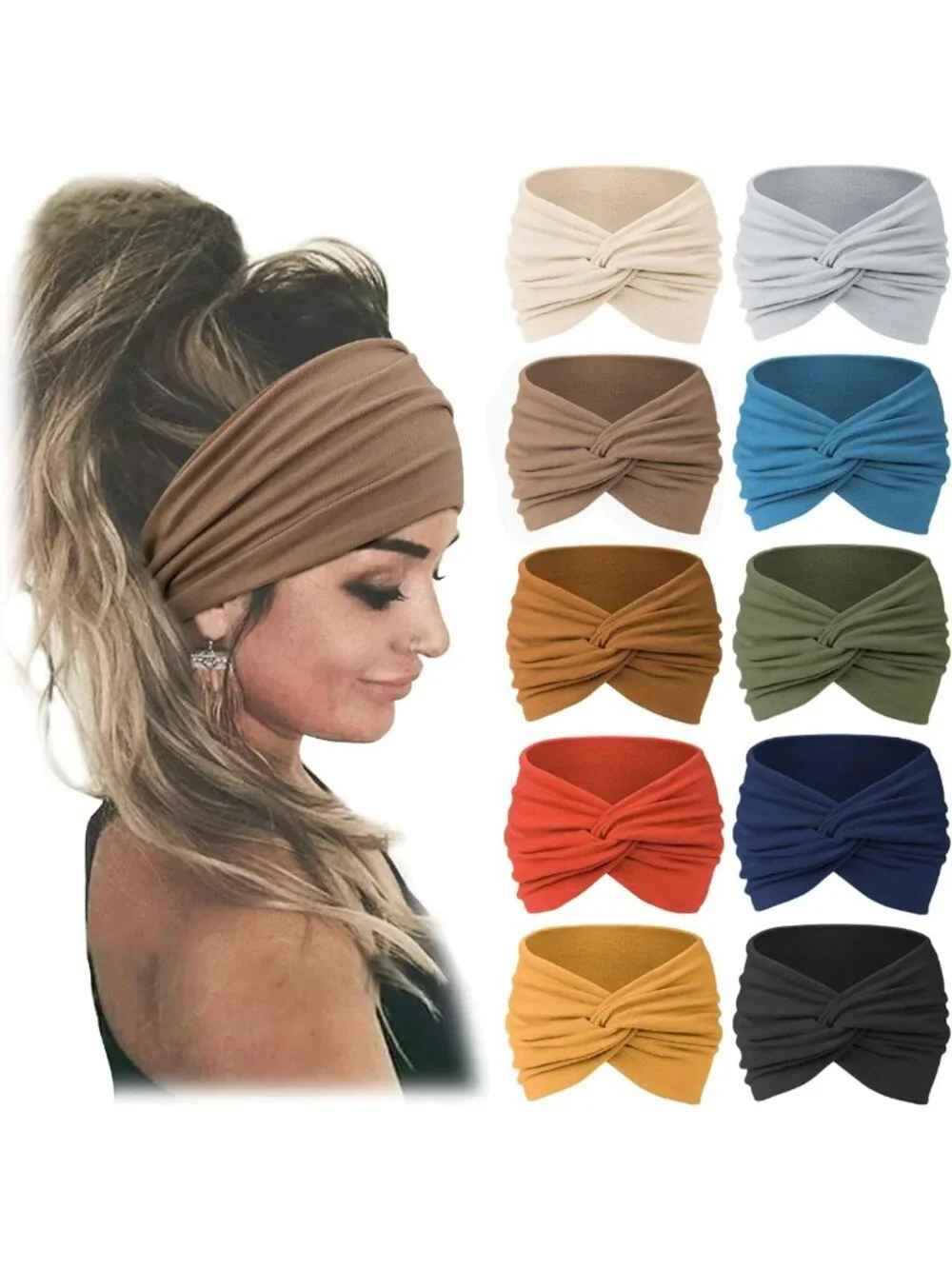 10 PCS Extra Wide Non-Slip Turban Headbands for Women - Stylish Hair Accessories